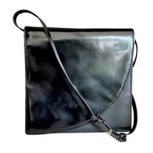 Kate Spade Saturday Black Patent Leather Double Flap Crossbody Shoulder Bag